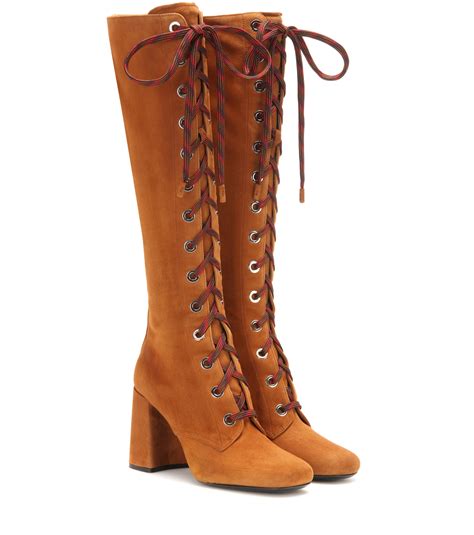 prada suede knee high boots|high heeled designer combat boots.